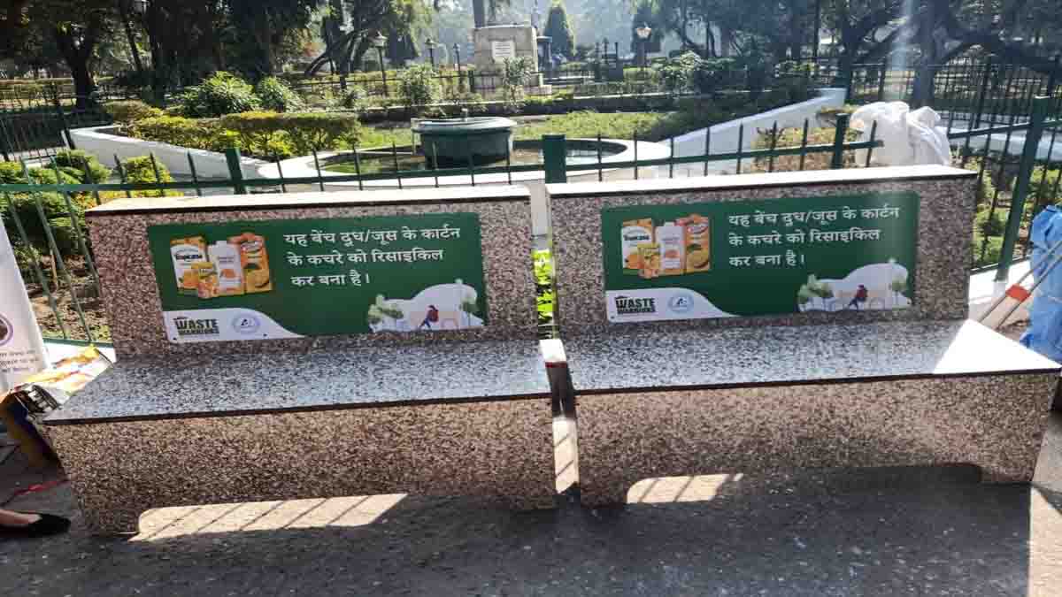Recycled material made benches now in Gandhi Park