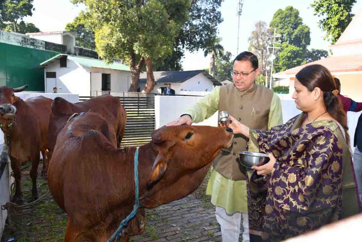 Dhami Performs Govardhan Puja with his wife at his residence