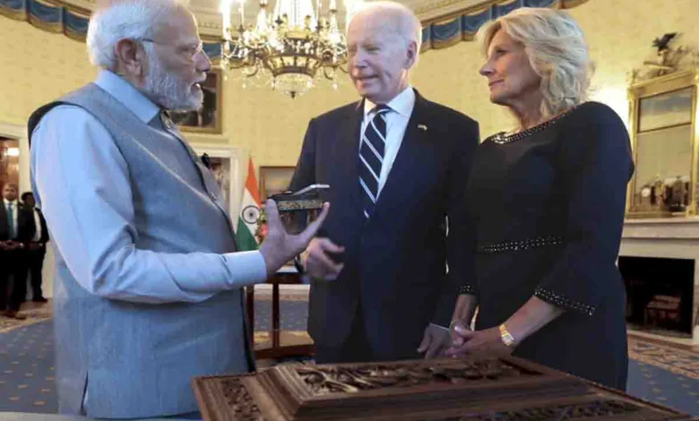 Joe Biden, Narendra Modi, Jill Biden meeting