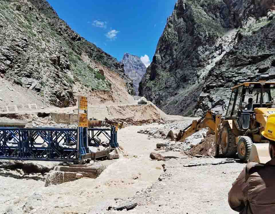 Abutment of bridge on border road damaged