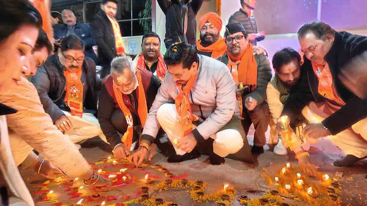 BJP members light diyas in the party's State office to celebrate Ram temple consecration
