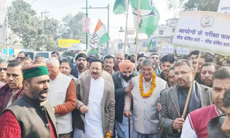Rising unemployment Congress takes out protest march in Dehradun